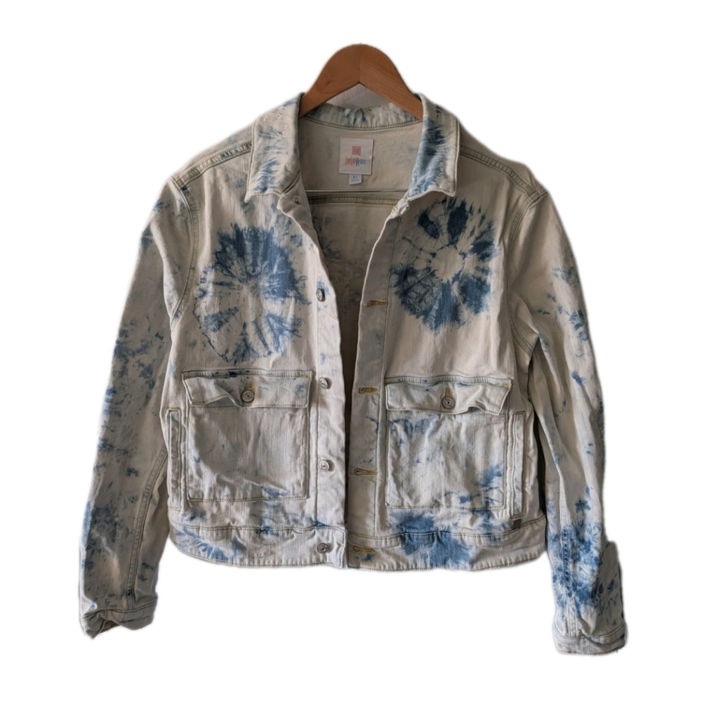 Lularoe Denim Jean Jacket Kenny Women Size X-Large tie dye Stretch Hippie